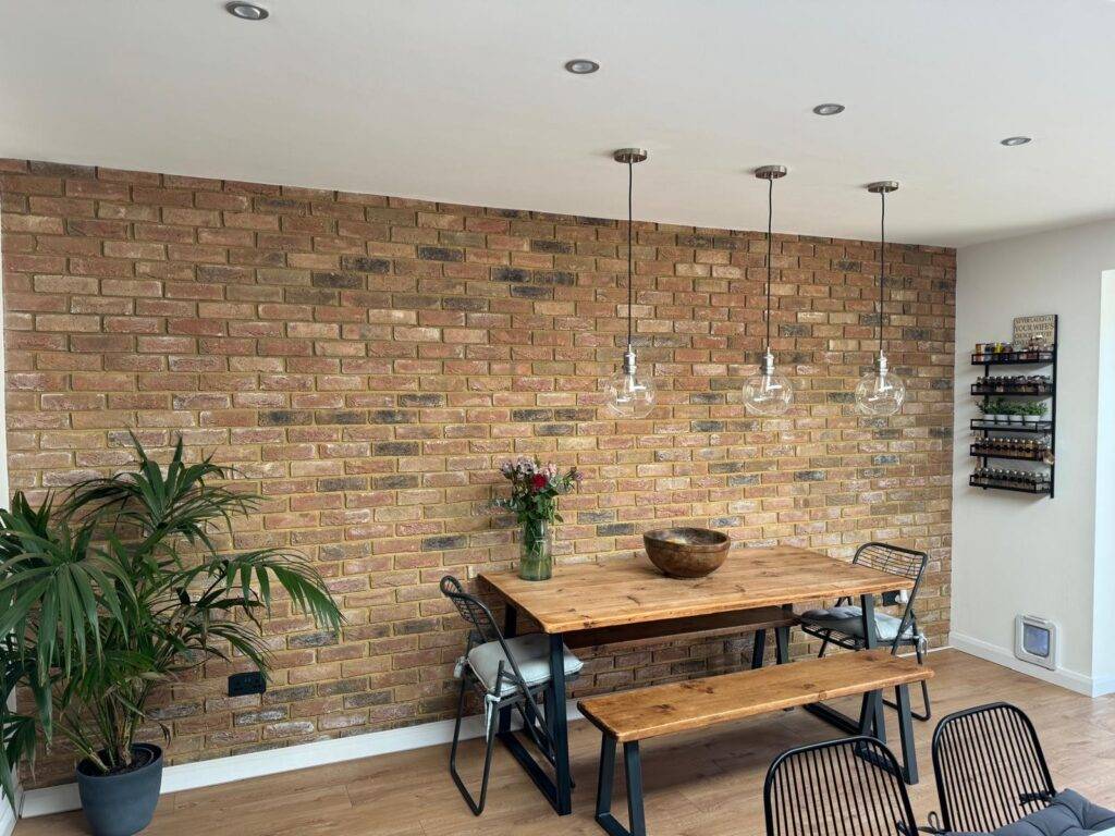 Feature wall in rear extension and kitchen - construction company