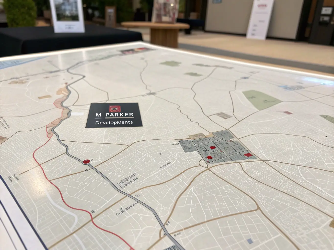 An image showcasing a map of Shepperton and surrounding areas, highlighting M Parker Developments' local presence and knowledge.
